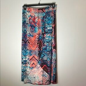 No Boundaries Blue and Pink Patterned‎ Maxi Skirt Front Split juniors XL